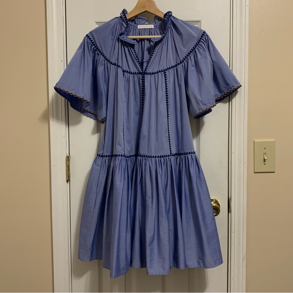 Karlie Light Blue Mini Dress with Navy Trim - Picture 2 of 13